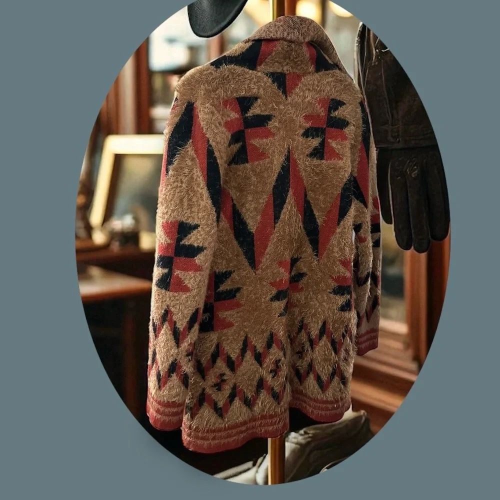 Black Rivet Aztec Southwestern Cozy Sweater Cardigan. Brown/Black/Red
Size: L - Picture 2 of 12